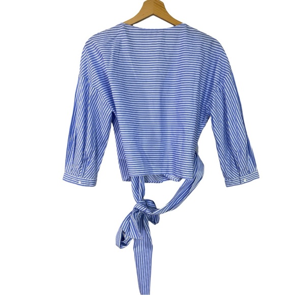 Zara Blue White Stripe Short Shirt Wrap Around Size Small - Picture 8 of 8